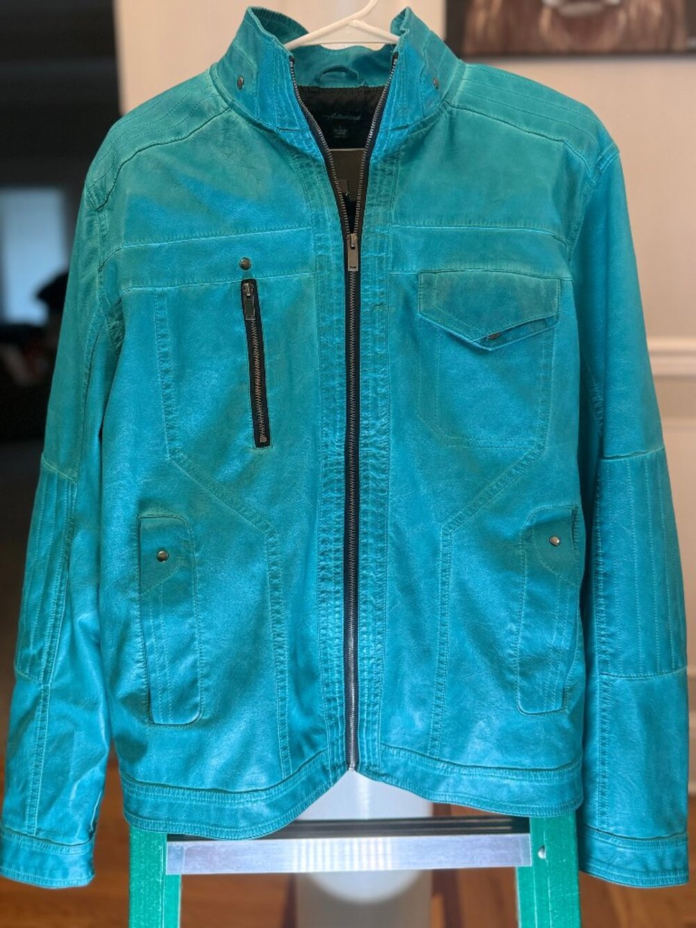 Authorized Game Theory "Matpat" Turquoise Vegan Leather Jacket Men's L Like New